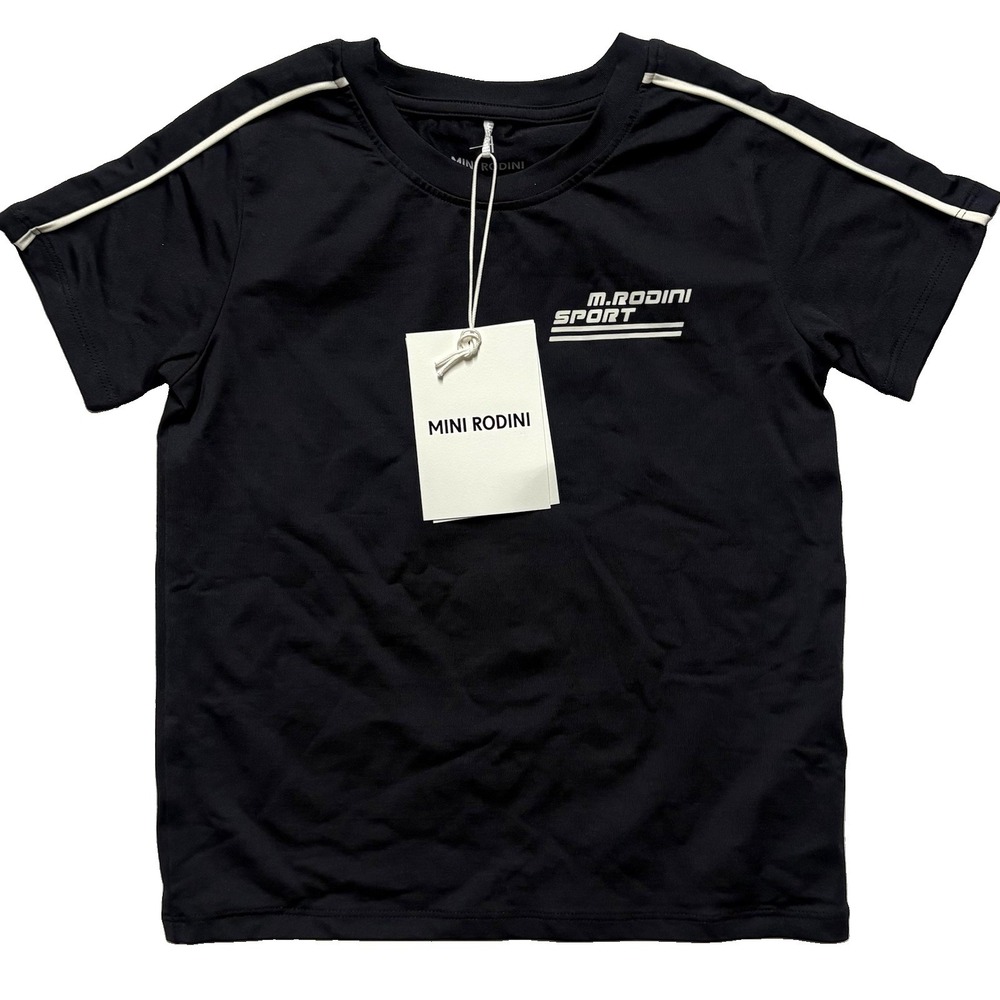 Mini Rodini Sport Quick Dry T Shirt Kids 5-7Y 116/122 Black Natural Athletic NWT
